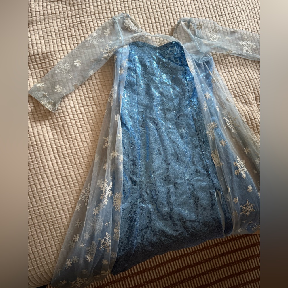 Pre-loved Elsa Frozen Costume 4T - Blue Sequin Dress Sheer Snowflake Overlay